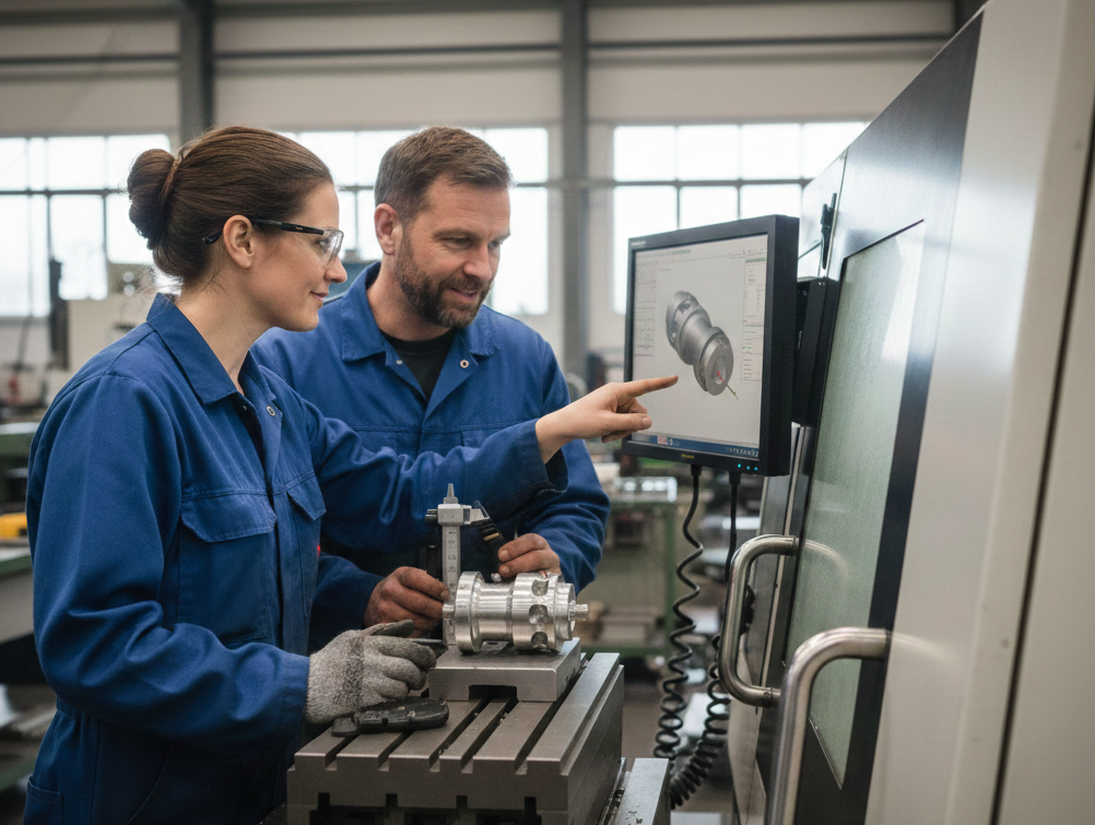 Arbeiter an einer CNC-Maschine